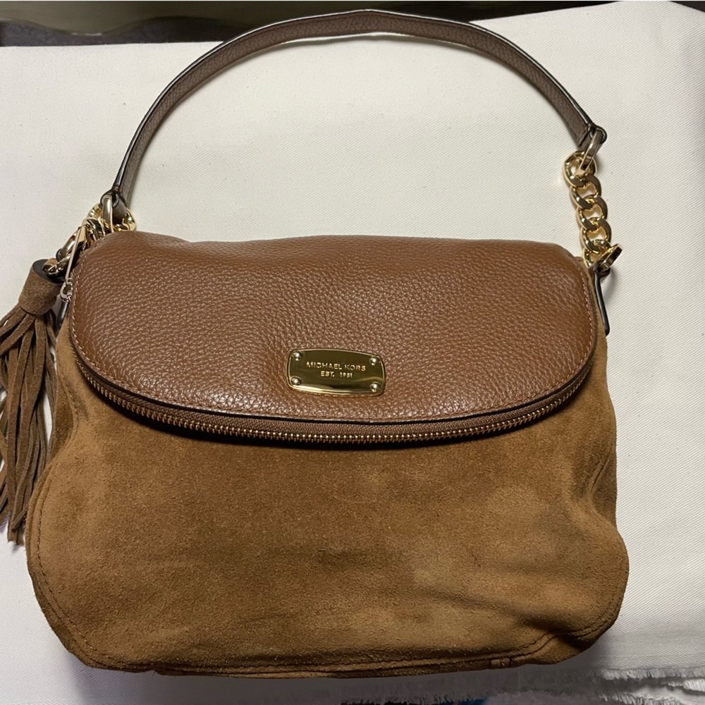 NWT   MICHAEL MICHAEL KORS  BEDFORD  DK CARMEL.  MD CONV SHLDR LEATHER